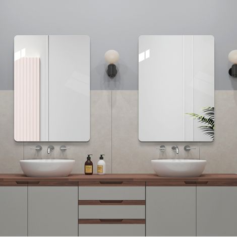 Espejo de baño mural sin marco 50x70 cm, vidrio plateado (1/4)