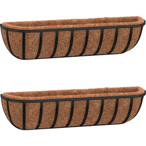 2 pcs Jardinière，Bac à fleurs，Pot de fleurss murales en coco noir 76x21x16 cm acier CFW10064 (1/5)