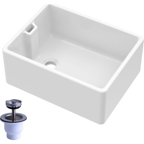 1 Bowl Fireclay Ceramic Belfast Sink & Strainer Waste - 595mm