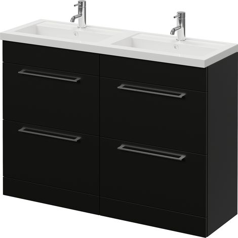 Napoli 390 Matt Black 1200mm 4 Drawer Vanity Unit with Double Lucia Basins - 1200mm - Chrome 320mm Handle