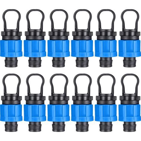 Lot de 12 bouchons d'extrémité universels 1/2 pouce pour irrigation goutte à goutte, compatibles avec les systèmes d'irrigation de 16 à 17 mm (Bleu) (1/5)