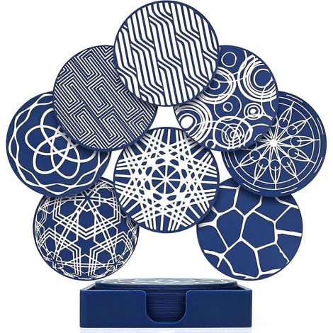 Lot de 8 sous-verres décoratifs ronds en silicone noir avec revêtement antidérapant, sans boîte. (1/4)