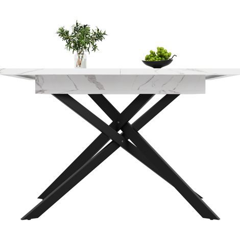 CHICFURN Tavolo da pranzo allungabile 120-160 x 80 cm in MDF bianco effetto marmo (1/5)