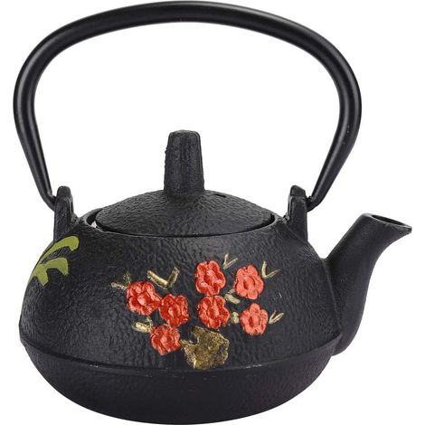 Théière Japonaise Tetsubin en Fonte, Bouilloire à Thé avec Décoration Fleur Bambou, 0.3L