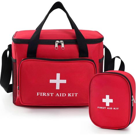 2er Set Erste Hilfe Tasche leer, Reiseapotheke mit Fächern, wasserdicht, rot