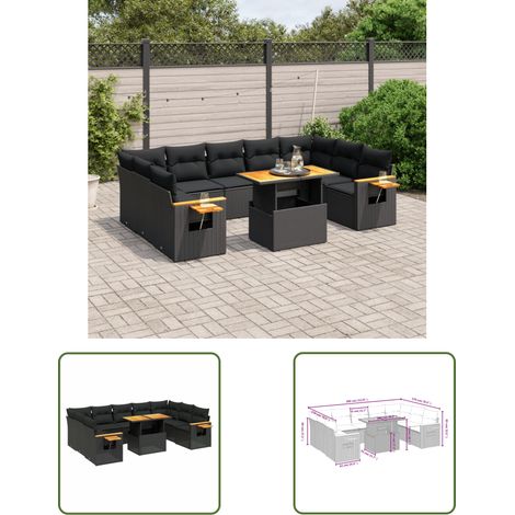 The Living Store 10-tlg. Garten-Sofagarnitur mit Kissen Schwarz Poly Rattan - Gartenmöbel Set - PE-Rattan Möbel - Outdoor Lounge - Sofasatz - Gartenlounge (1/3)