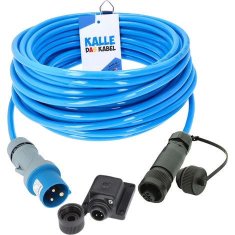 Kalle Landanschlusskabel CEE 230V 16A 2,5mm² Philippi Kupplung RS692 mit Winkelgehäuse Extreme Blau IP44 20 Meter (1/5)
