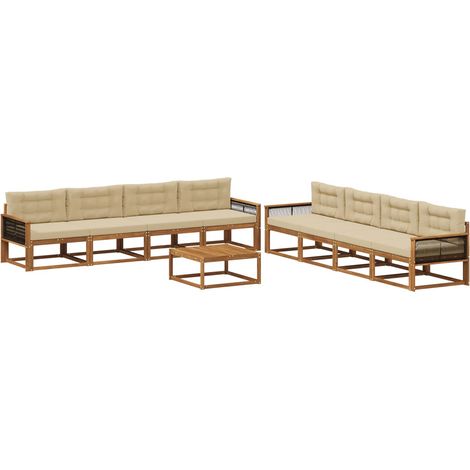 Conjunto de sofás de exterior con cojín 9 pcs Natural y Beige vidaXL (1/5)