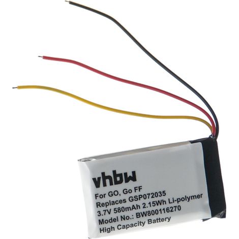vhbw battery compatible with JBL GO, GO BLK, GO FF Bluetooth loudspeaker - replacement for GSP072035 - (Li-Polymer, 580mAh, 3.7V) - Spare battery