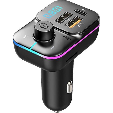 Lecteur MP3 Bluetooth pour voiture, chargeur USB avec éclairage coloré, émetteur FM multifonctionnel mains libres (1/4)