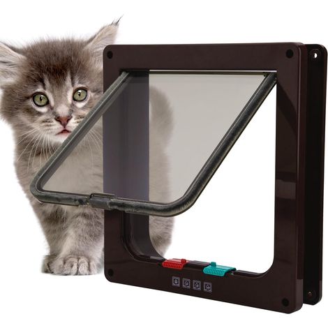 Pet-friendly cat and dog door with lock (size: 19 x 19.7 x 5.3 cm, black) (1/4)