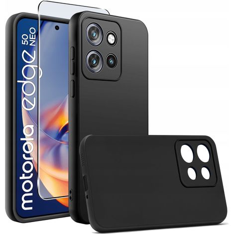 Étui pour Motorola EDGE 50 Neo  Silicone noir mat fin + ensemble de protection en verre (1/5)