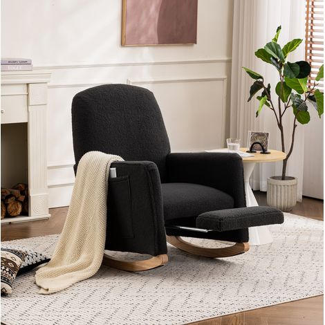 Sillón mecedora con reposapiés, tejido teddy gris oscuro, interior DESVIAE (1/5)