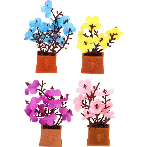 4 pots miniatures bonsaï 1:12 pour maison de poupée – plantes fleuries artificielles en pot, décoration miniature réaliste (1/5)