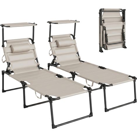 ensemble de 2 transats pliables avec dossier ajustable et pare-soleil (1/5)
