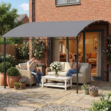 Pergola-gazebo avec 16 trous de drainage. En métal et polyester. 3,8 x 2,8 m. Grise.