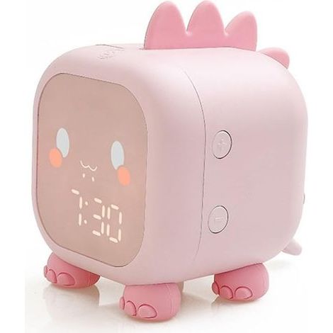 Dinosaurier-Wecker für Kinder, digitaler Wecker mit Nachtlicht und Schlaflernfunktion, geeignet für Mädchen und Jungen (rosa)