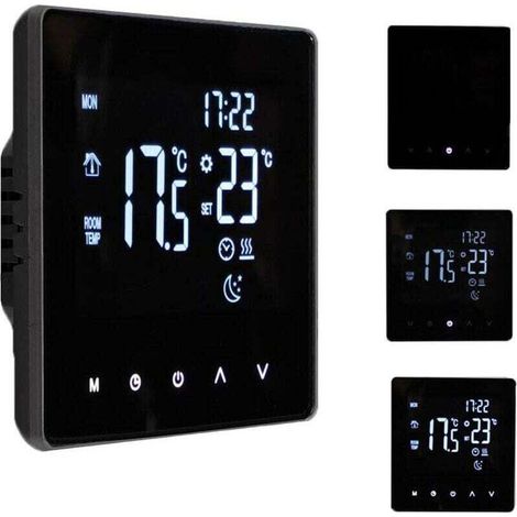 Intelligenter Thermostat-Temperaturregler für elektrische Heizungen, LCD-Touchscreen, programmierbarer Wochentimer, Fußbodenheizungsthermostat für Zuhause, Büro, Schule, Hotel – Schwarz, von DEB (1/4)