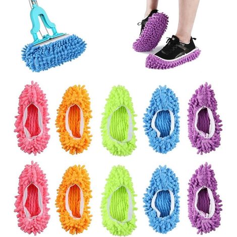 TrAdE Shop Traesio - Set 2pz Scarpe Per Mocio Calzini Riutilizzabili In Microfibra Per Pulizia Casa Pavimento - (1/5)