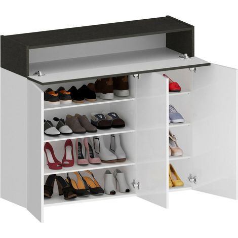 Dmora - Zapatero Nick, zapatero con 4 puertas que ahorra espacio, armario de entrada multifuncional, 114x38h100 cm, blanco y antracita, con embalaje reforzado