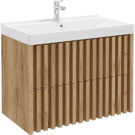 Swiss Aqua Technologies – Meuble de salle de bain suspendu 80 x 46 cm – Lavabo Verso inclus – Chêne mat – DELANO80ZDUM