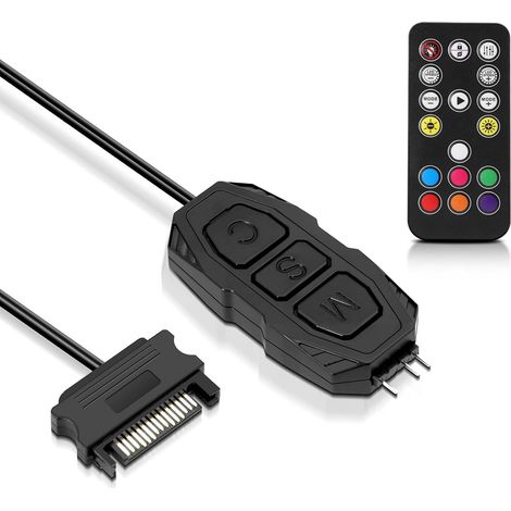 ARGB Controller with Remote Control, 5V 3-Pin SATA-S Power Supply, 17-Key Remote Control, Switch Color, RGB Fan Hub for Light Strips/Fans (1/5)