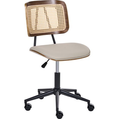 Chaise de Bureau en Cuir PU Hauteur Réglable Dossier Inclinable Pivotante sans Accoudoirs Taupe Ardo (1/5)