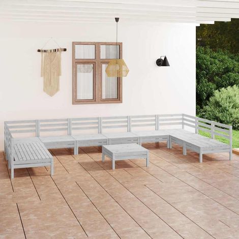 vidaXL Juego de muebles de jardín 11 piezas madera maciza pino blanco (1/5)