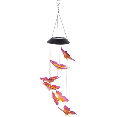 GARRYFIZH LED solaire coloré changeant carillons éoliens lumière nuit lampe suspendue pour Patio jardin violet et jaune (1/5)