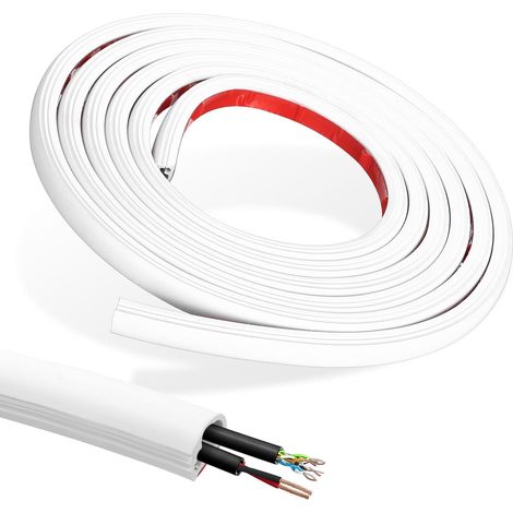 Goulotte Passe Cable Sol, 3 Mètre Goulotte Cache Cable Mural, Cache Fil TV Mural Flexibles en Blanche, Gestion de Câbles électriques Auto-adhésifs pour intérieur extérieur (15 mm x 10 mm) (1/5)