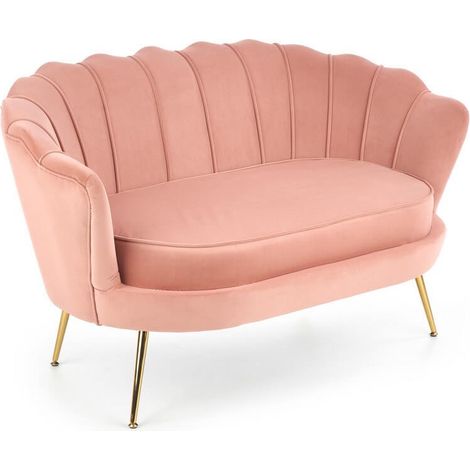Canapé Coquillage en velours rose avec pieds dorés en métal CAPRICA XL (1/5)