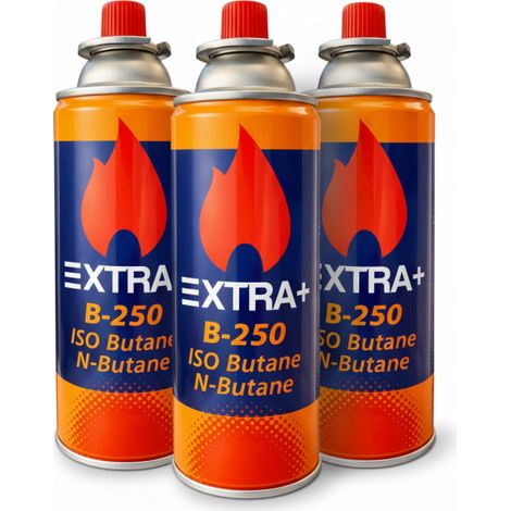 Pack 3 Cartuchos de Gas B-250  Mezcla ISO-Butano para Cocina Portátil y Camping  Botella Gas con Válvula de Seguridad