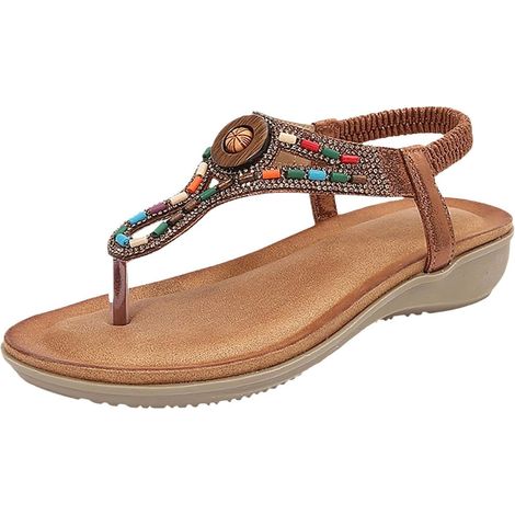 Sandalias de verano para mujer con tacón de bloque - Estilo retro - Cómodas - Sandalias con cuentas (1/5)