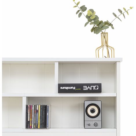 Lit double bois massif 140x200 blanc, avec rangements tiroirs et sommier lattes, tête de lit bibliothèque intégrée, pour ado et adulte, lit junior, meuble chambre complet (1/5)