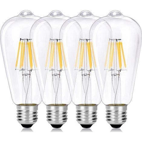 6W ST64 Ampoule LED, E27 Vintage Edison Lampe à Filament LED, Remplace 60W Incandescente, 2700K Blanc Chaud, 600 LM, Non dimmable, Idéal pour la nostalgie et l'éclairage rétro - Lot de 4 (1/5)
