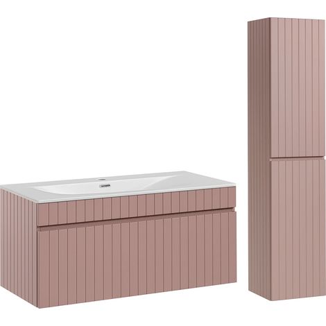 Ensemble meuble simple vasque encastrée 100cm et colonne Zelie Rose (1/5)