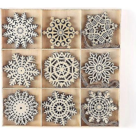 27 piezas de adornos colgantes de madera con forma de copo de nieve para árbol de Navidad, decoración de madera para árbol de Navidad Baobao (1/5)