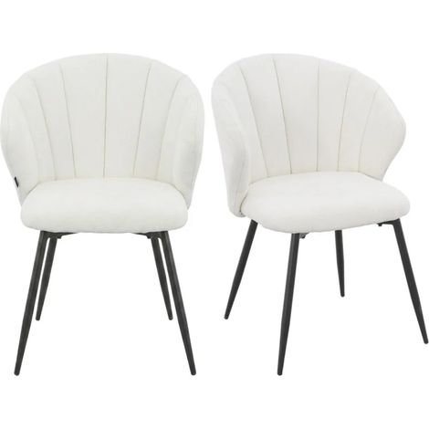 Lot de 2 chaises dossier coquillage en tissu chiné doux blanc - SIMON