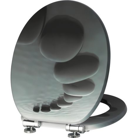 Abattant de toilettes Homseat en MDF avec fermeture amortie, motif pierres zen et eau. (1/4)