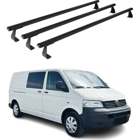 OMAC Barres de toit Heavy Duty compatibles avec VW T5 T6 Transporter Multivan Caravelle 2003-2024 – 3 barres – Aluminium Noir (1/4)