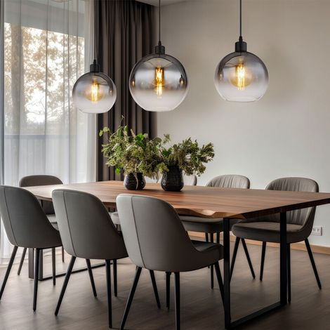 Suspension en verre fumé 3 lampes – Abat-jours en verre noir – Dimensions 95x25x120 cm – Douilles E27 pour éclairage moderne