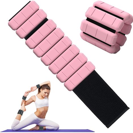 Lot de 2 poids portables pour poignet et cheville (0,5 kg/0,9 kg chacun),bracelet lesté réglable pour la musculation,la marche,la course,le pilates,le jogging,le yoga (1/5)