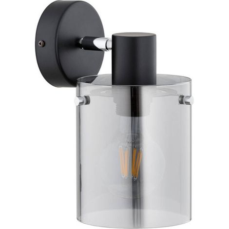 Alfa ESSENT Modern Wall Sconce Light, Black Metal Frame with Dark Glass Shade & Chrome Accent, 1x E27 Max 15W, Dimmable, IP20, 25x14x16 cm, Indoor Bedroom Living Room