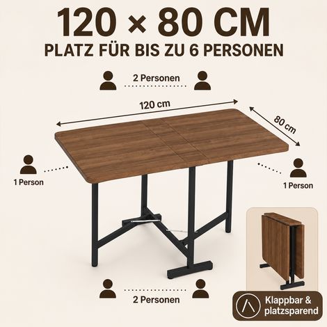 Table extensible moderne minimaliste 120x80 cm – Table à manger pliante et compacte, style épuré, pieds en alliage haute résistance, teinte noyer, rangement facile (1/5)