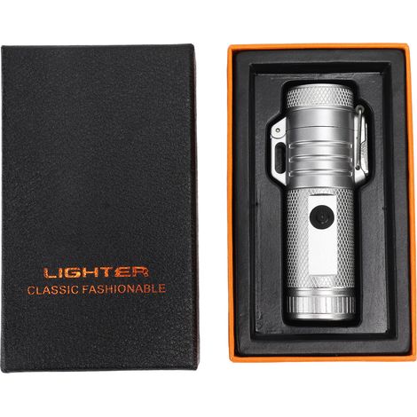 Briquet électrique rechargeable 220mAh, double arc étanche, coupe-vent, argenté, pour camping et cigarette. (1/5)