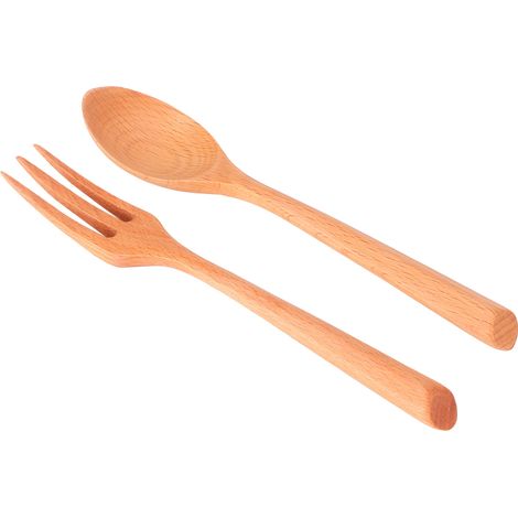 Ensemble de 2 Fourchettes et Cuillères en Bois de Hêtre Résistantes à la Chaleur pour Cuisine Maison Restaurant Bureau (1/5)