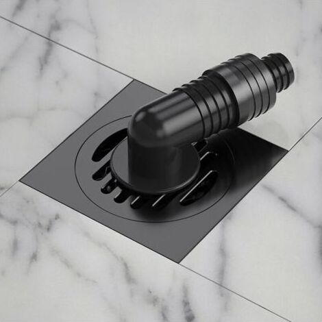 Bonde de douche carrée (100 x 100 mm) avec couvercle de crépine amovible, siphon de sol extérieur, raccordement pour lave-linge, en laiton/noir (1/5)
