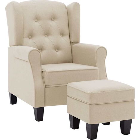 Maison Exclusive - Sessel mit Fußhocker Creme Stoff (1/5)