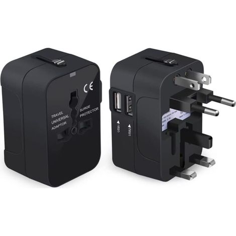 Adaptateur de Prise de Voyage Adaptateur de Voyage Adaptateur International avec Deux Ports USB pour Le Japon Chine Canada USA/EU/UK/AU Environ 150 Pays pour téléphones, tablettes de Noël (1/5)