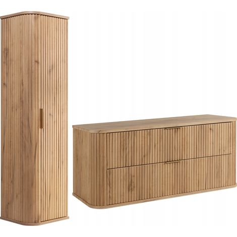 Rodan Badmöbel Set 120,4 cm, 2-teilig, Braun, 41,5 x 120 x 51,7 cm, MDF-Fronten, Hochschrank und Waschbeckenunterschrank